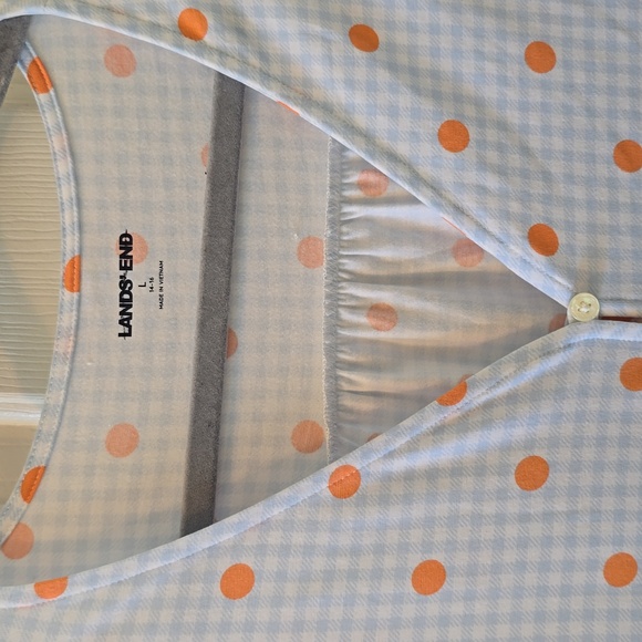 LANDS END BRAND WOMEN'S LONG SLEEVE BLUE & WHITE CHECKERED & DOTS TOP SIZE LARGE - Picture 4 of 14